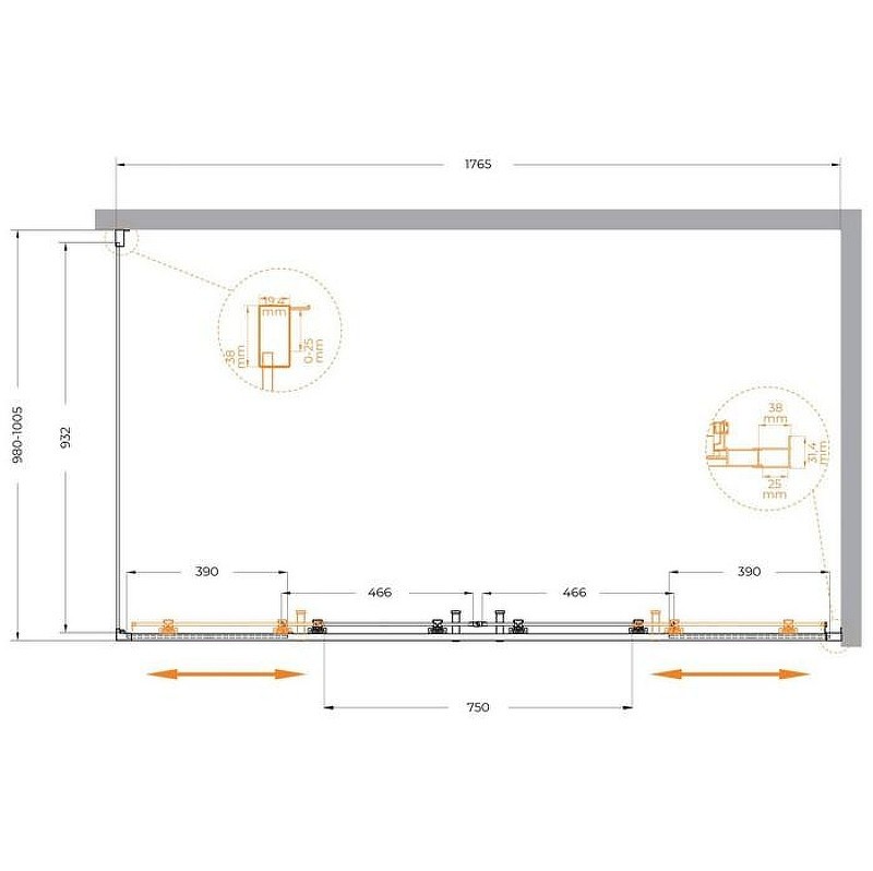 Душевой уголок Cezares Molveno 180x100 MOLVENO-AH-2/1-180/100-C-Cr-IV
