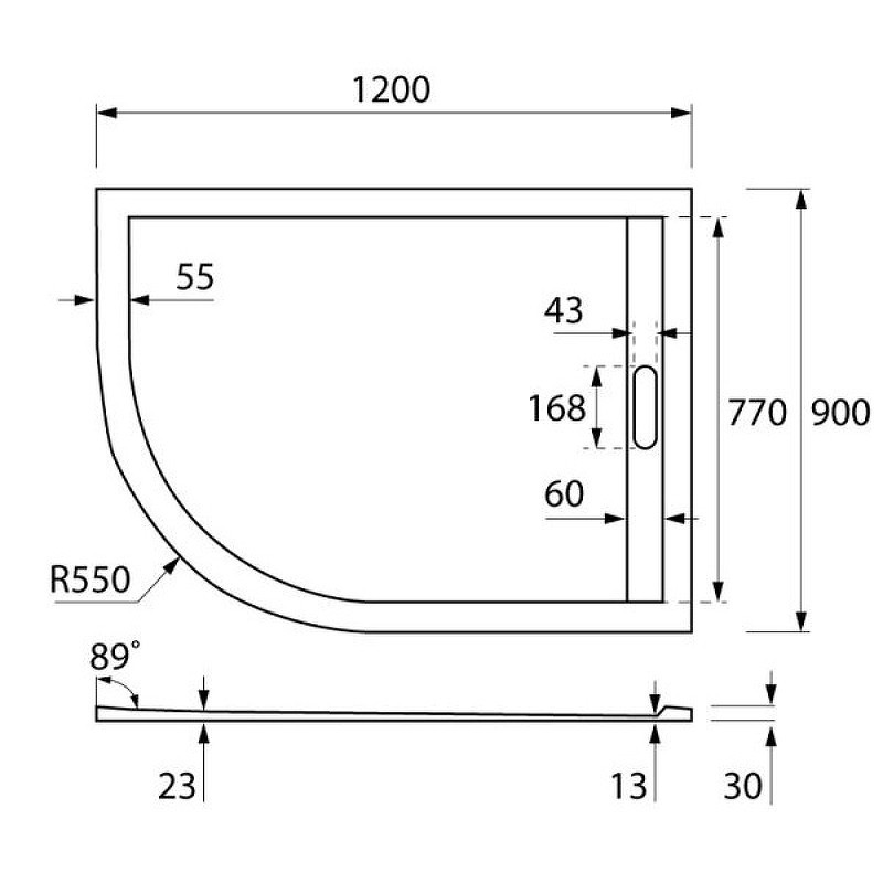 Душевой поддон из искусственного камня Cezares Tray AS 120x90 R TRAY-AS-RH-120/90-550-30-W-R