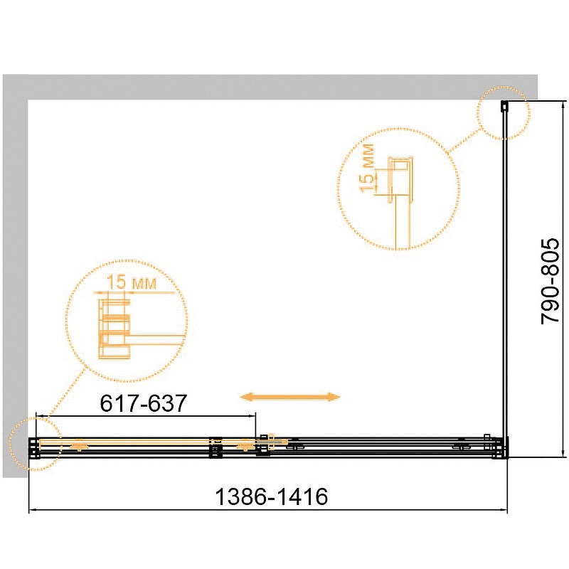 Душевой уголок Cezares Duet Soft-М 140x80 DUET SOFT-M-AH-1-140/80-C-Cr