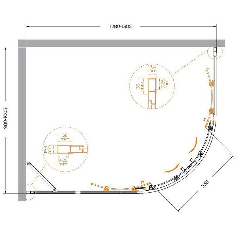 Душевой уголок Cezares Molveno 130x100 MOLVENO-RH-2-130/100-C-BORO-IV