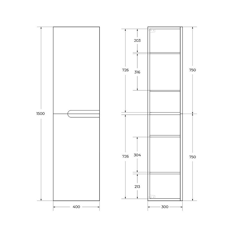 Шкаф пенал Cezares Duet 40 DUET-1500-2A-SC-BO подвесной