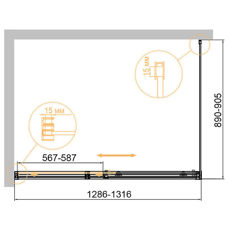 Душевой уголок Cezares Duet Soft-М 130x90 DUET SOFT-M-AH-1-130/90-C-Cr