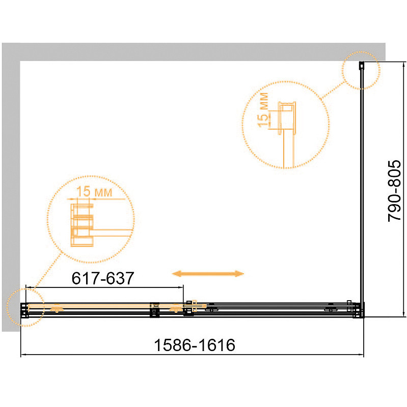 Душевой уголок Cezares Duet Soft-М 160x80 DUET SOFT-M-AH-1-160/80-C-Cr
