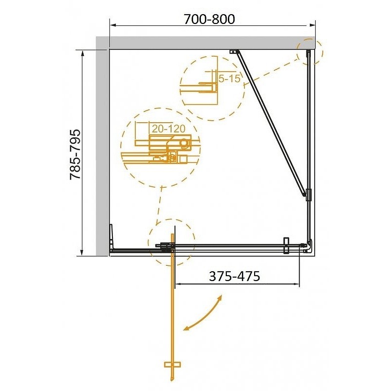 Душевой уголок Cezares Slider 80x80 SLIDER-AH-1-80-70/80-GRIGIO-GM