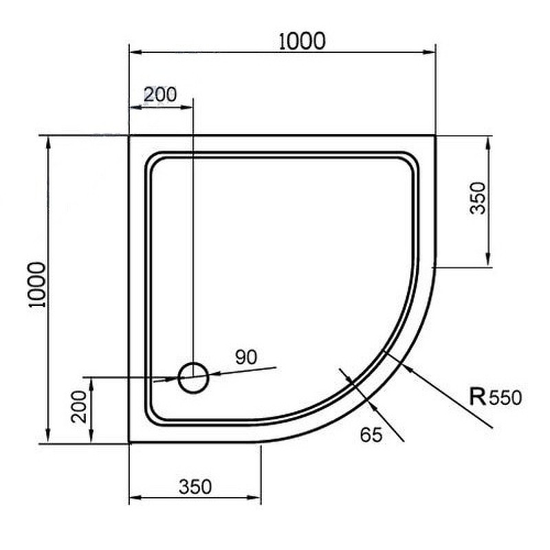 Душевой поддон из стеклокомпозита Cezares Tray SMC 100x100 TRAY-M-R-100-550-35-W