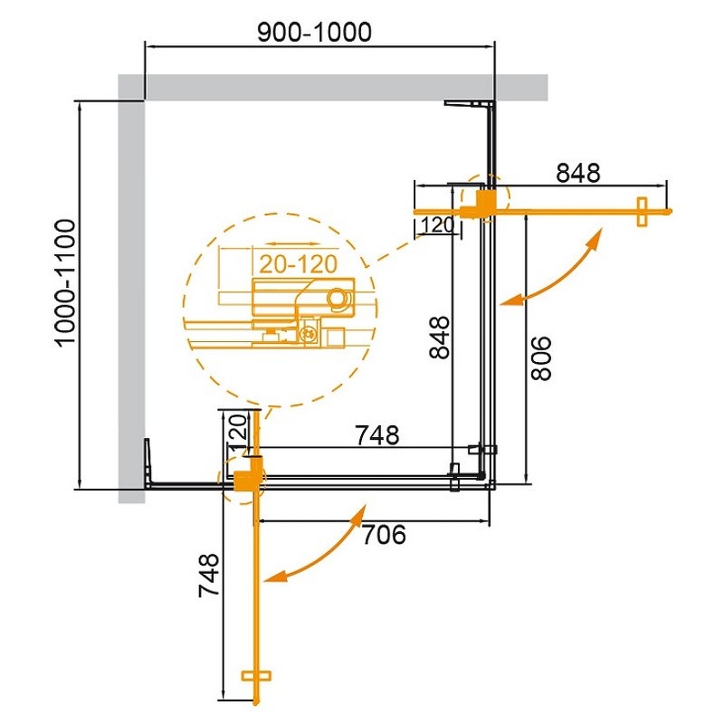 Душевой уголок Cezares Slider 110x100 SLIDER-AH-2-90/100-100/110-C-BORO