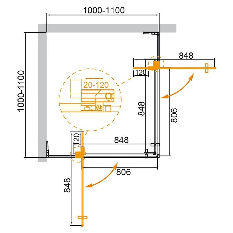 Душевой уголок Cezares Slider 110x110 SLIDER-A-2-100/110-C-GM