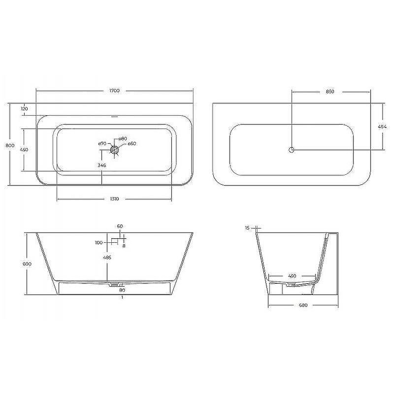 Ванна из искусственного камня Cezares Liner 170x80 CZR-LINER-170-80-60-SSB