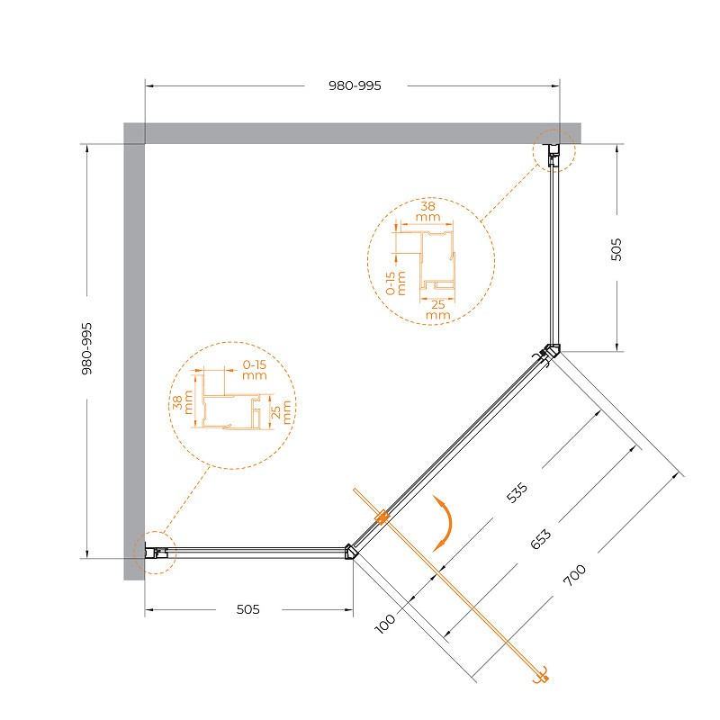 Душевой уголок Cezares Eco 100x100 ECO-O-P-1-100-P-Cr