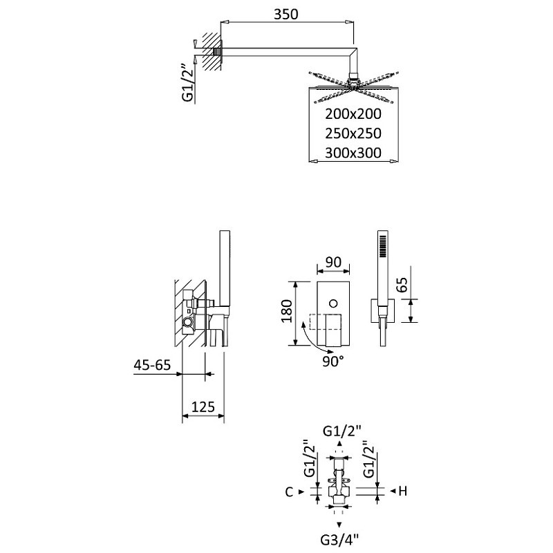 Душевая система Cezares Porta PORTA-DSIPQ-30-SR