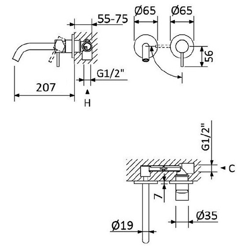 Смеситель для раковины Cezares Leaf LEAF-BLI2-20-L-NOP