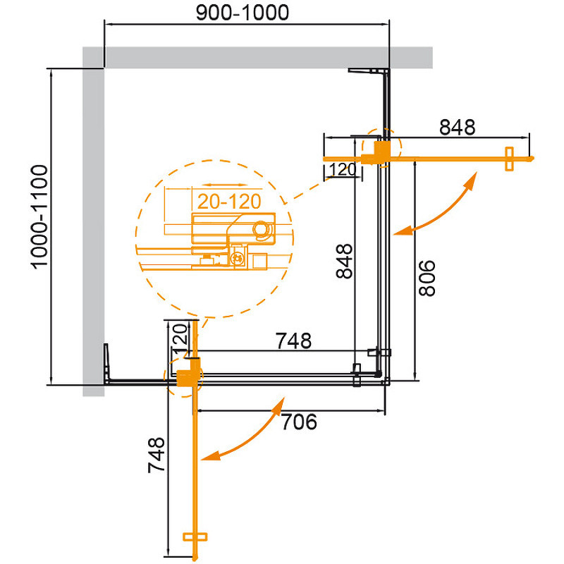 Душевой уголок Cezares Slider 110х100 SLIDER-AH-2-90/100-100/110-BR-Cr