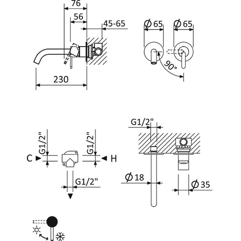 Смеситель для раковины Cezares Leaf LEAF-BLI2-L-SS