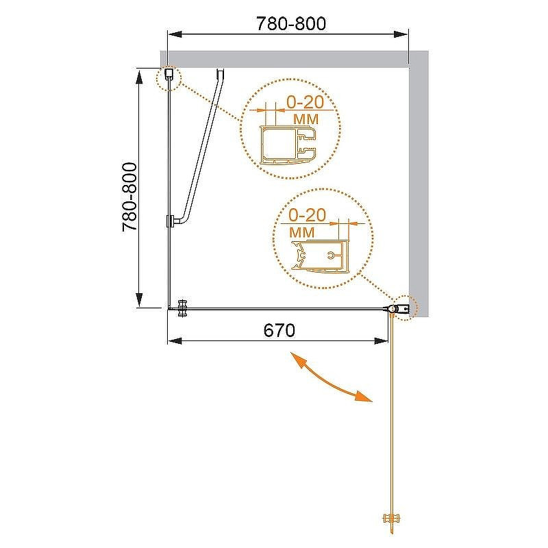 Душевой уголок Cezares Elena 80x80 ELENA-W-A-1-80-C-Cr