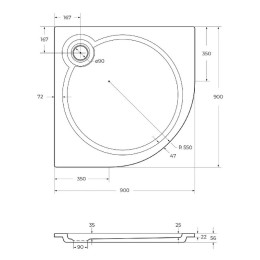 Душевой поддон из искусственного камня Cezares Tray S 90x90 TRAY-S-R-90-550-56-W