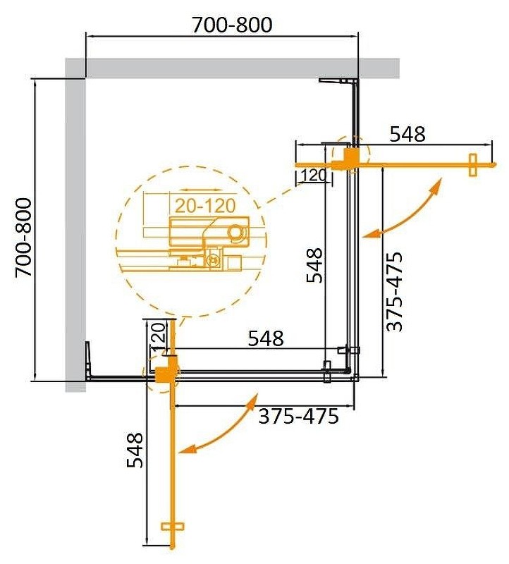 Душевой уголок Cezares Slider 80х80 SLIDER-A-2-70/80-C-GM