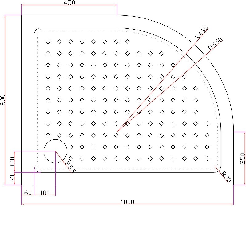 Акриловый поддон для душа Cezares Tray A 100x80 R TRAY-A-RH-100/80-550-15-W-R