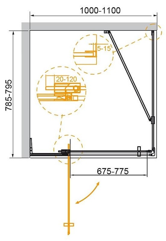Душевой уголок Cezares Slider 110x80 SLIDER-AH-1-80-100/110-BR-GM