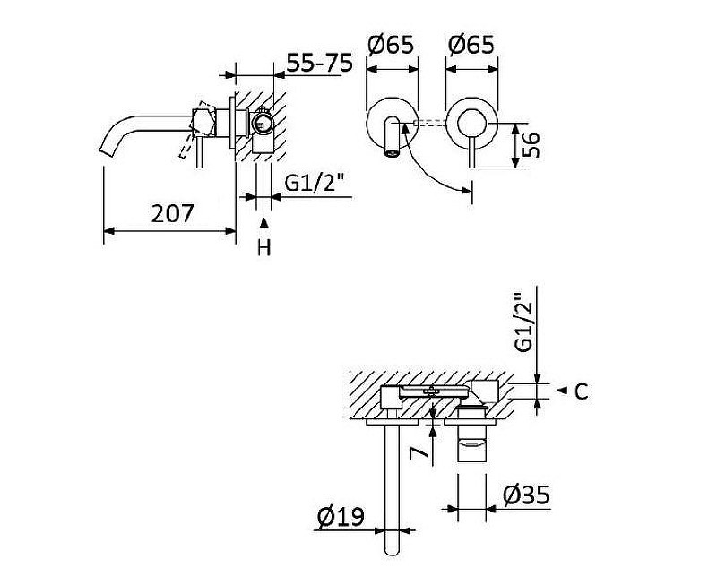 Смеситель для раковины Cezares Leaf LEAF-BLI2-20-L-MM