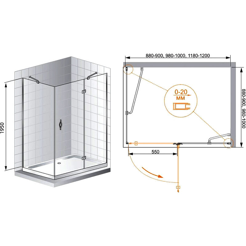 Душевой уголок Cezares Bergamo 90x100 L BERGAMO-W-AH-1-90/100-C-Cr-L