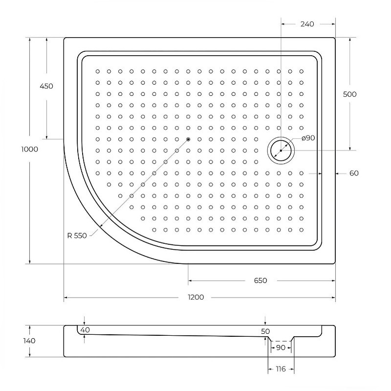 Акриловый поддон для душа Cezares Tray A 120x100 R TRAY-A-RH-120/100-550-15-W-R