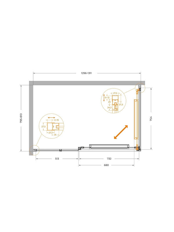 Душевой уголок Cezares Lux 130x80 LUX-AH-FS-11-130/80-C-GM