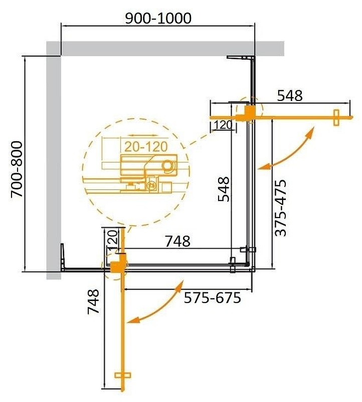 Душевой уголок Cezares Slider 100х80 SLIDER-AH-2-70/80-90/100-BR-GM