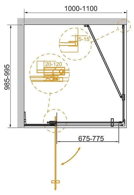Душевой уголок Cezares Slider 110x100 SLIDER-AH-1-100-100/110-C-BORO