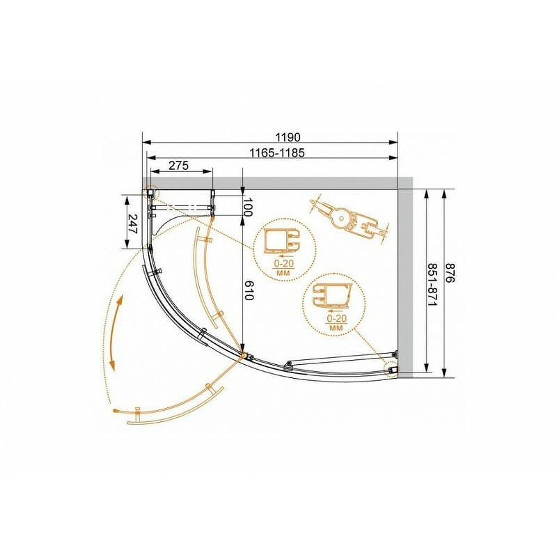 Душевой уголок Cezares Elena 120x90 L ELENA-W-RH-1-120/90-C-Cr-L