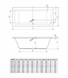 Акриловая ванна Cezares Plane 180x80 PLANE-180-80-49-W37
