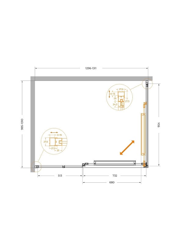 Душевой уголок Cezares Lux 130x100 LUX-AH-FS-11-130/100-C-CR