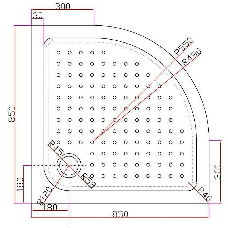 Акриловый поддон для душа Cezares Tray A 85x85 TRAY-A-R-85-550-15-W