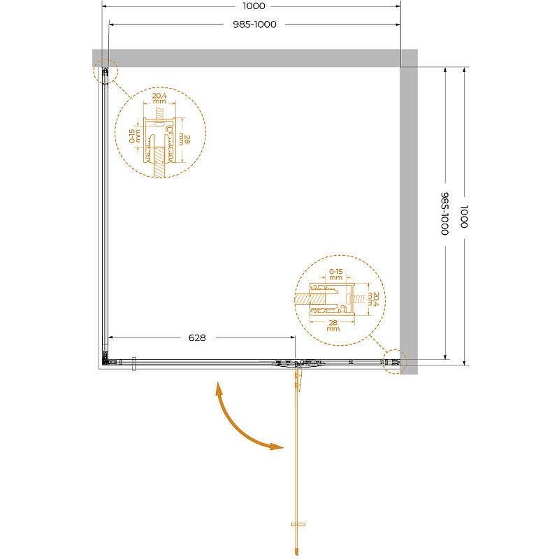 Душевой уголок Cezares Liner 100x100 R LINER-A-1-100-C-Cr-R