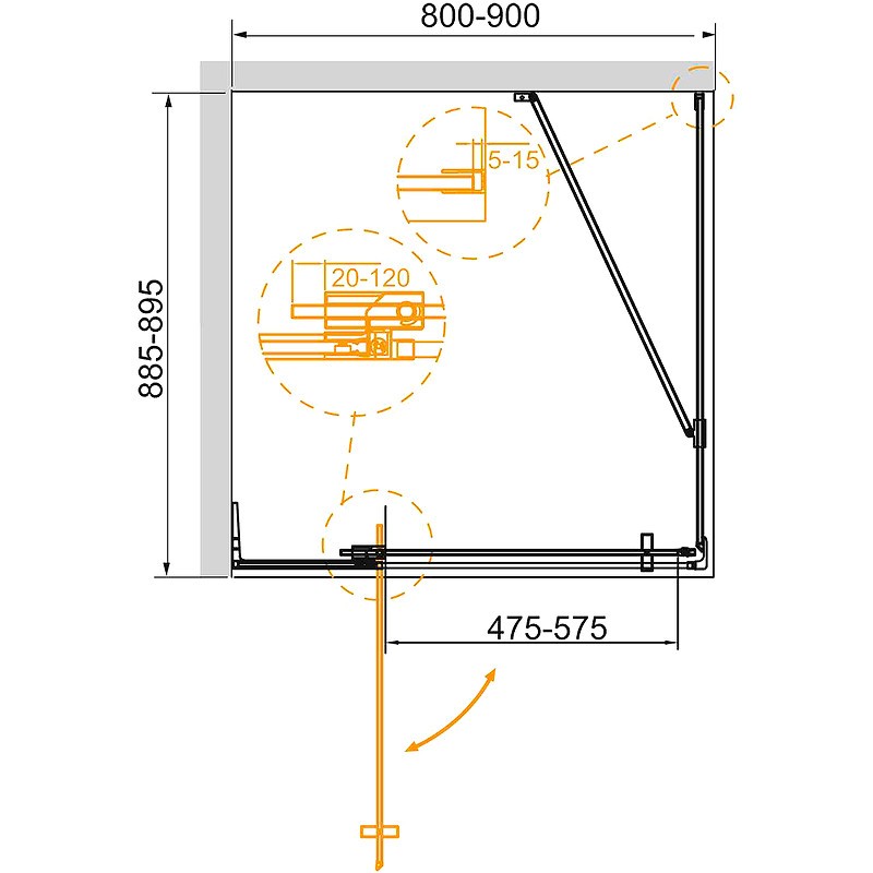 Душевой уголок Cezares Slider 90x90 SLIDER-AH-1-90-80/90-GRIGIO-Cr