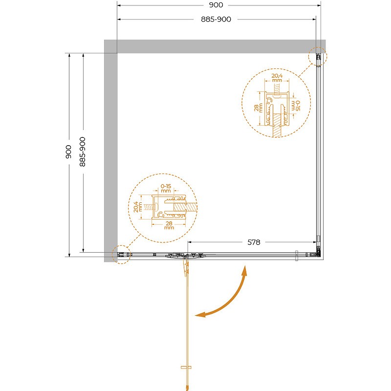 Душевой уголок Cezares Liner 90x90 L LINER-A-1-90-C-Cr-L