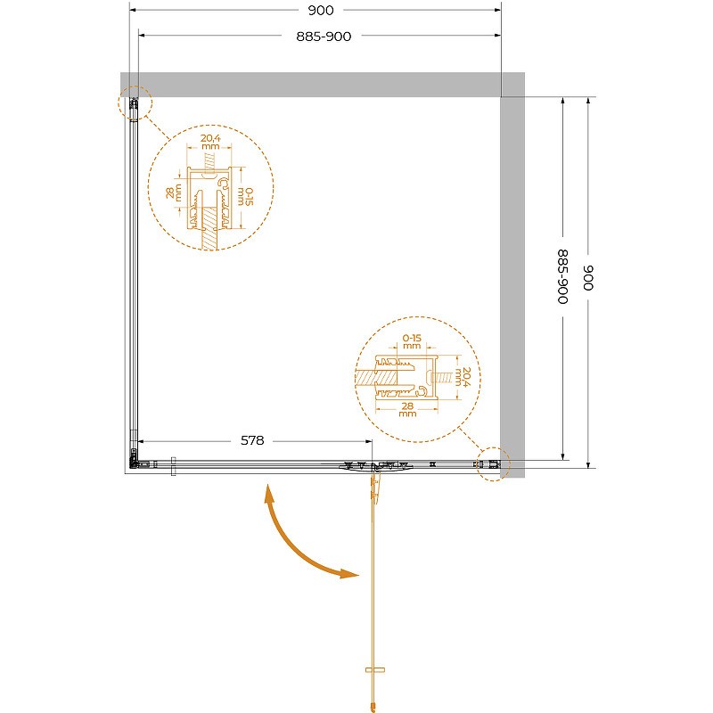 Душевой уголок Cezares Liner 90x90 R LINER-A-1-90-C-Cr-R
