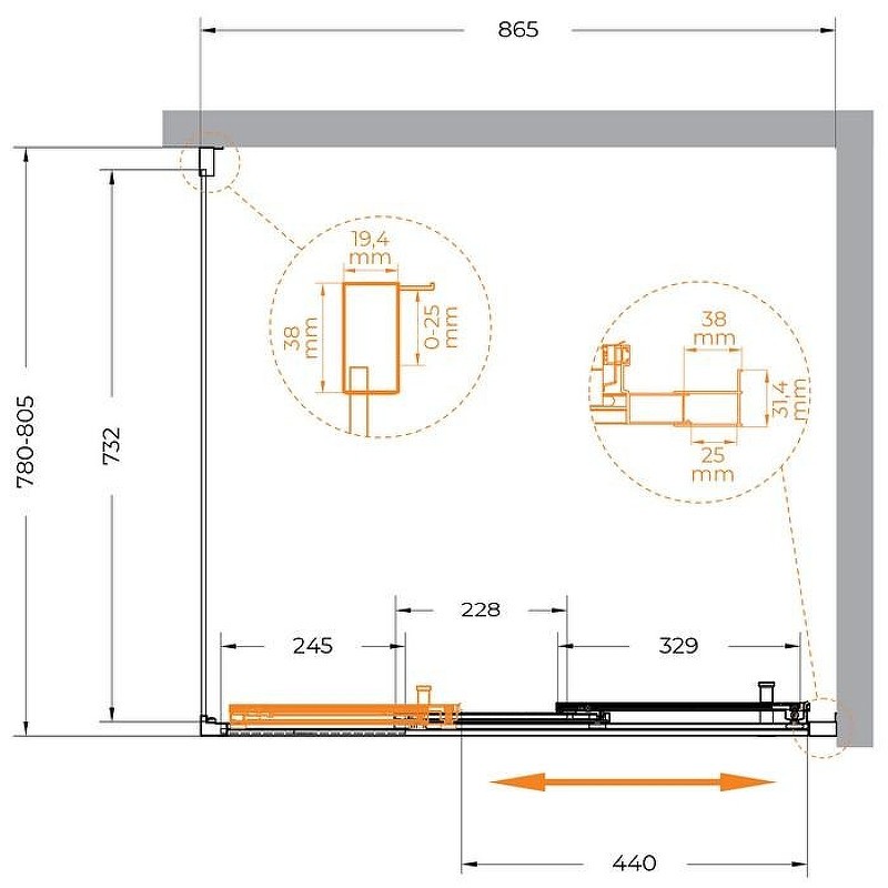 Душевой уголок Cezares Molveno 90x80 MOLVENO-AHF-31-90/80-C-CR-IV.