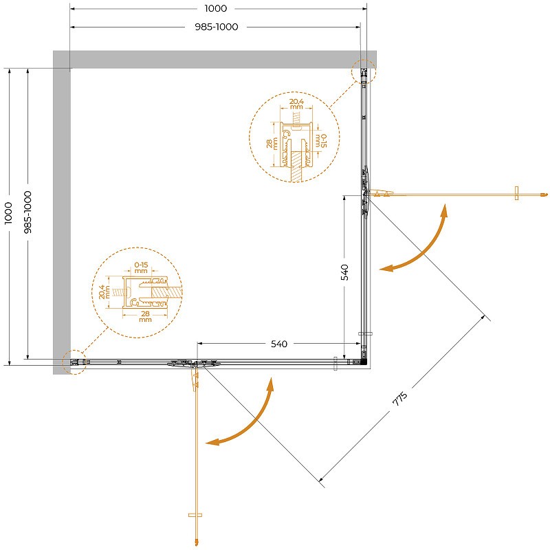 Душевой уголок Cezares Liner 100x100 LINER-A-2-100-C-Cr