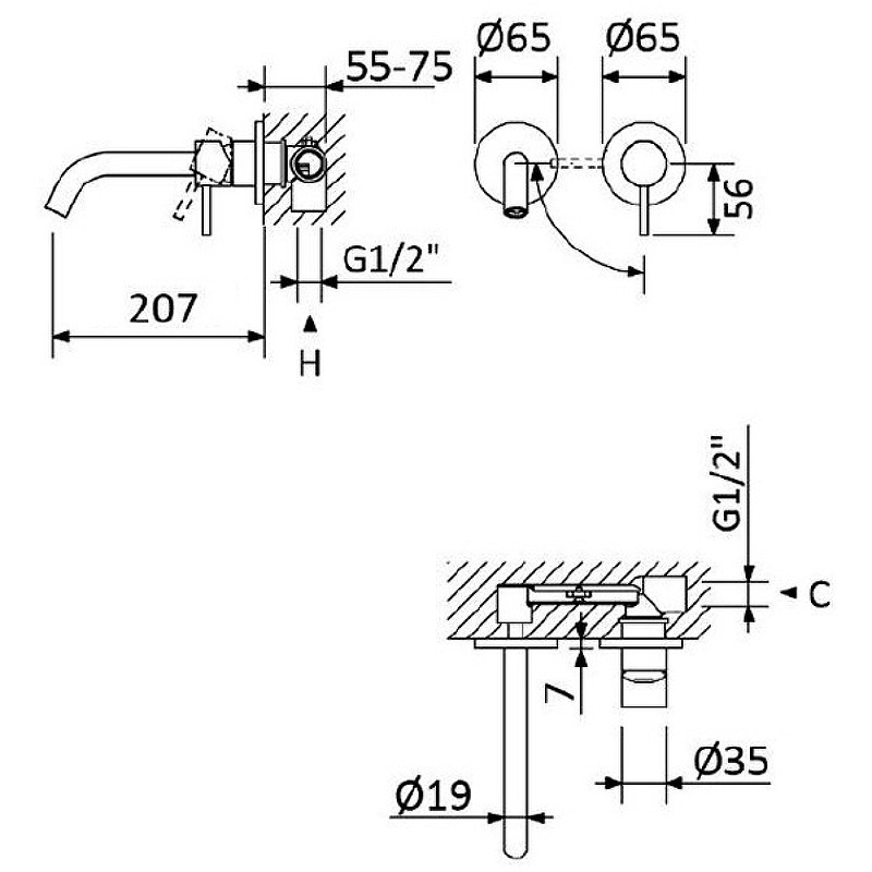 Смеситель для раковины Cezares Leaf LEAF-BLI2-20-L-01-W0