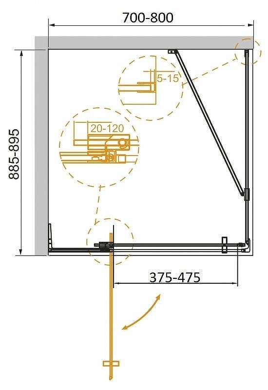 Душевой уголок Cezares Slider 80x90 SLIDER-AH-1-90-70/80-C-GM