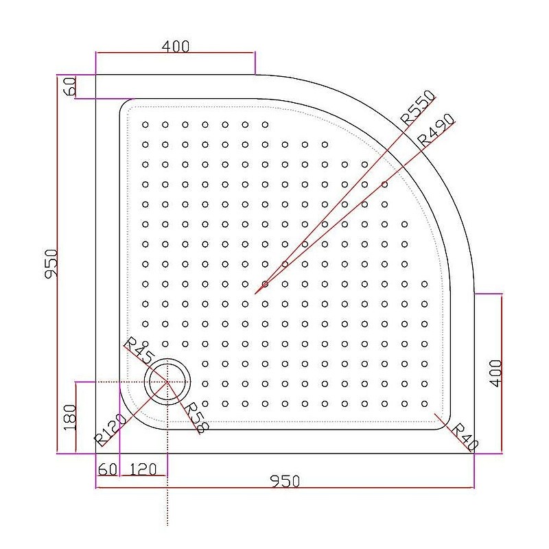 Акриловый поддон для душа Cezares Tray A 95х95 TRAY-A-R-95-550-15-W